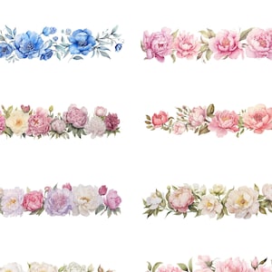 10 bordes florales, bordes de peonías, clipart digital, clipart de acuarela, PNG de alta calidad, descarga digital, manualidades de papel, diario basura
