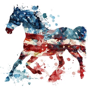 12 Patriotic Horse Clipart, USA Flag Clipart, Printable Watercolor clipart, High Quality JPG/PNG, Digital download, Paper craft, sublimation