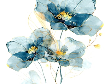 9 abstrakte Blumen Clipart 4, Blumen drucken, druckbare Aquarell Clipart, hochwertige PNGs, digitaler Download, Papiermodell, Junk Journals