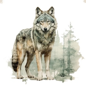 15 Tribal Wolf Clipart, Wolf Wall Art, Printable Watercolor clipart, High Quality JPGs, Digital download, Paper crafts, junk journals