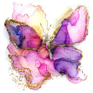 9 Imágenes prediseñadas de mariposa abstracta, mariposa púrpura, imágenes prediseñadas de acuarela imprimible, JPG de alta calidad, descarga digital, artesanía de papel, diario basura