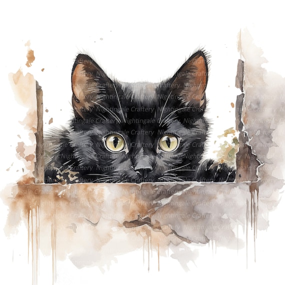9 Peeking Cat Clipart, Black Cat Clipart, Printable Watercolor clipart, High Quality JPGs, Digital download, High resolution, Paper crafts