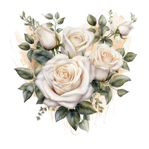 12 witte rozen boeket clipart, bruiloft boeket, afdrukbare aquarel clipart, digitale download, hoge resolutie, papier ambachtelijke, ongewenste tijdschriften