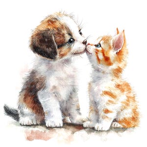 12 puppy en kitten clipart, schattig kitten puppy, afdrukbare aquarel clipart, hoge kwaliteit JPG, digitale download, Paper Craft, ongewenste tijdschriften