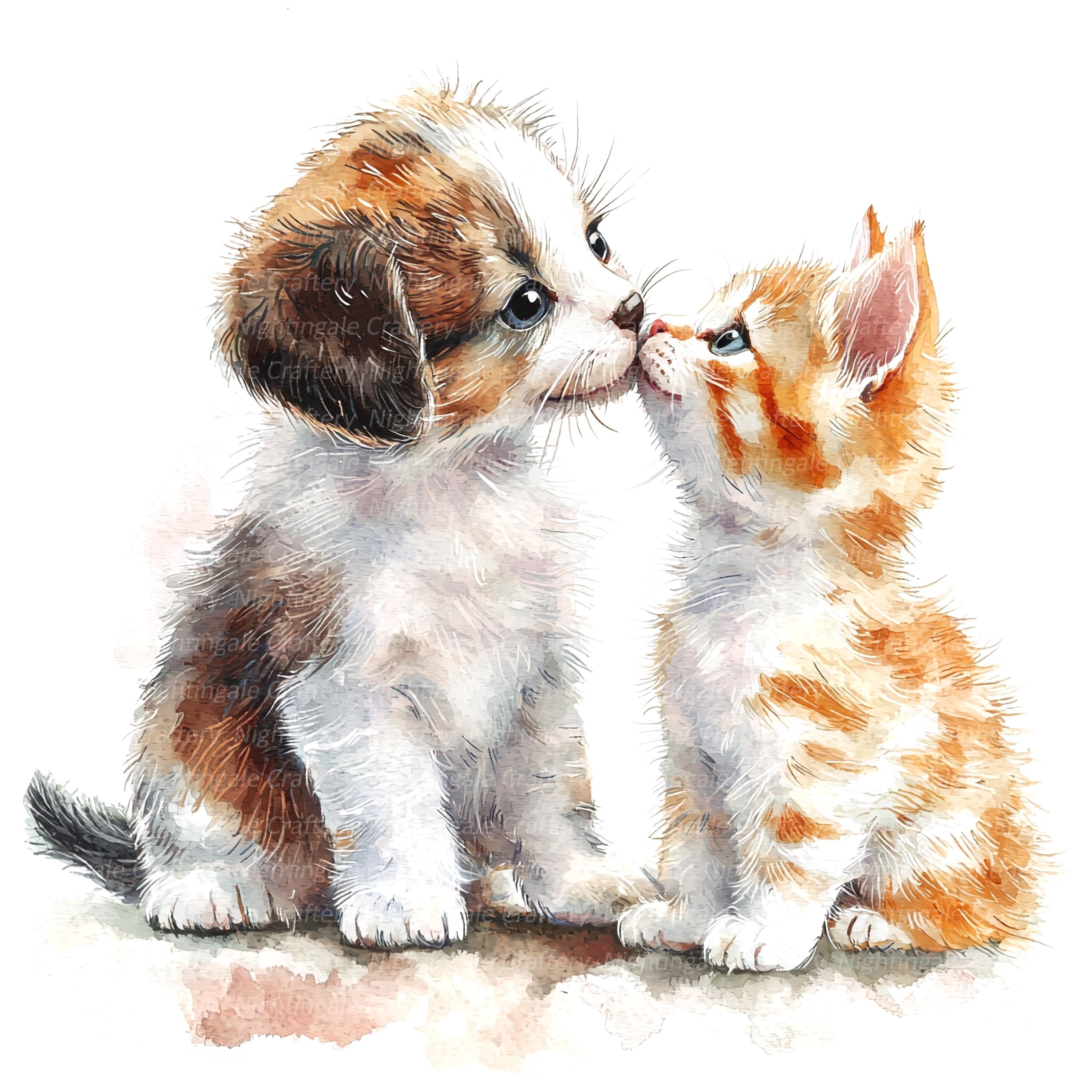 12 匹の子犬と子猫のクリップアート、かわいい子猫の子犬、印刷可能な