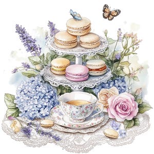 10 Tea Party dans le jardin anglais, Tea Party Clipart, clipart aquarelle imprimable, PNG de haute qualité, téléchargement numérique, créations en papier, journal indésirable