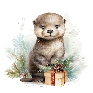 10 cliparts de loutre de Noël, clipart mignon loutre, clipart aquarelle imprimable, fichiers JPG de haute qualité, téléchargement numérique, créations en papier, journal de bordel