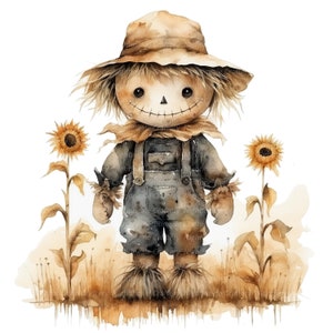 12 clipart spaventapasseri carini, clipart acquerello stampabile, JPG di alta qualità, download digitale, alta risoluzione, artigianato di carta, diari spazzatura