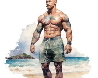12 Man Fitness Clipart, Fit Man, Culturista, Imágenes prediseñadas de acuarela imprimibles, JPG de alta calidad, Descarga digital, Artesanía en papel, diario basura