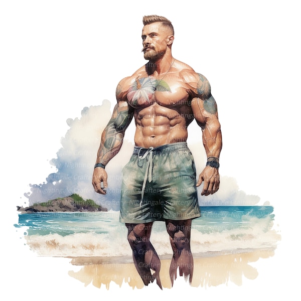 12 cliparts fitness homme, homme en forme, bodybuilder, clipart aquarelle imprimable, fichiers JPG de haute qualité, téléchargement numérique, créations en papier, journal indésirable