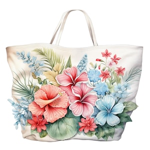 10 Floral Beach bag Clipart, Floral bag Clipart, Printable Watercolor clipart, High Quality JPG, Digital download, Paper craft, junk journal