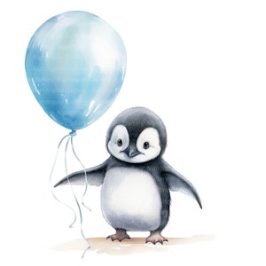 13 clipart de bebê pinguim com balão, clipart em aquarela para impressão, 13 JPGs de alta qualidade, download digital, artesanato em papel, diários indesejados