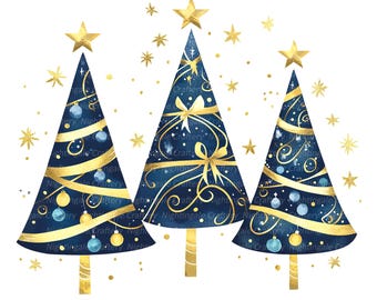 10 Christmas Trees Clipart, Christmas Card, Printable Watercolor clipart, High Quality PNGs, Digital download, Paper craft, junk journal