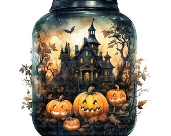 10 Halloween Jar Clipart, Haunted House Jar, Printable 3D Clipart, High ...
