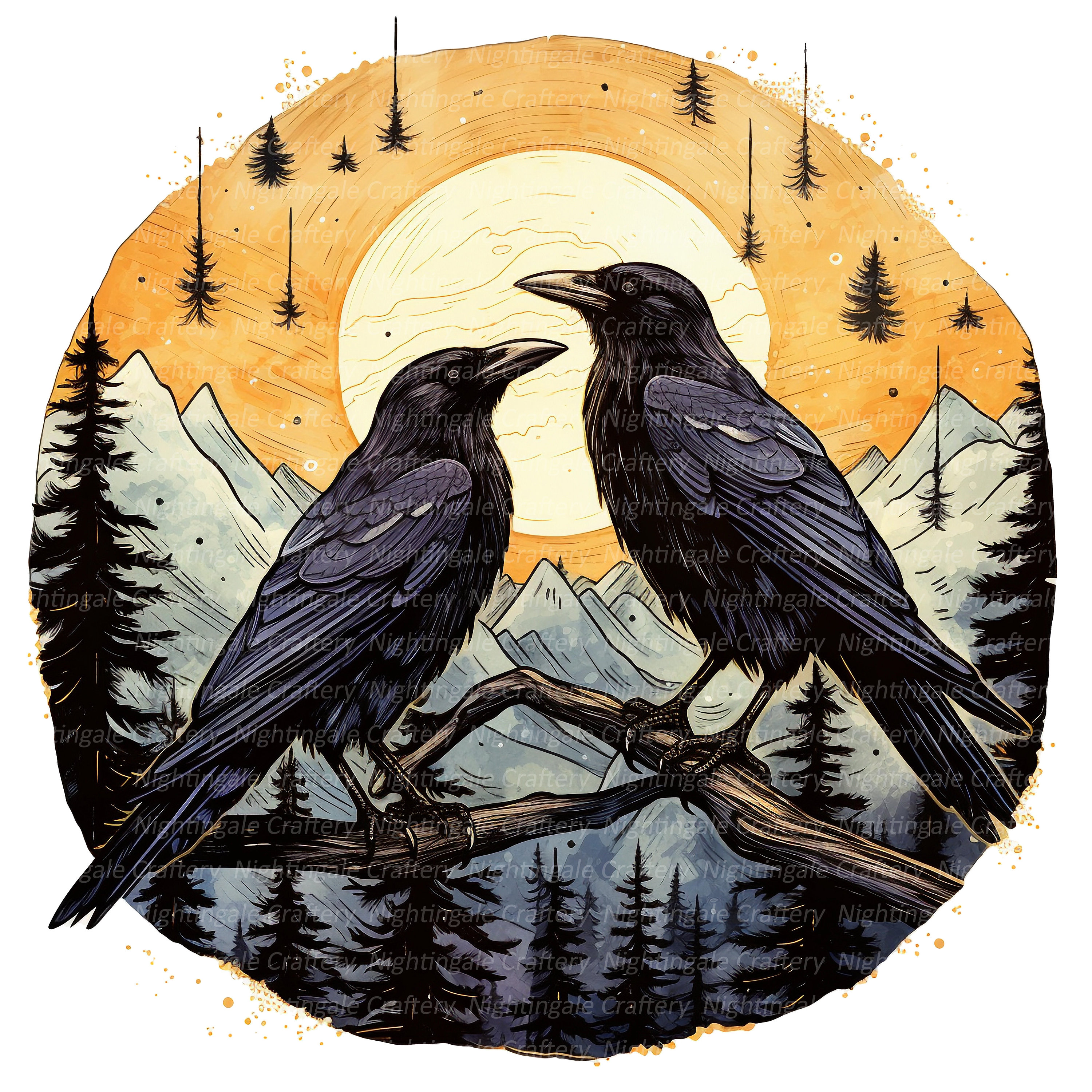 9 Two Crows Clipart, Crow Logo Clipart, Raven, Printable Watercolor ...