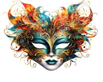 14 clipart di maschere di Carnevale, Mascherata Veneziana, clipart ad acquerello stampabili, JPG di alta qualità, download digitale, lavori di carta, junk journal