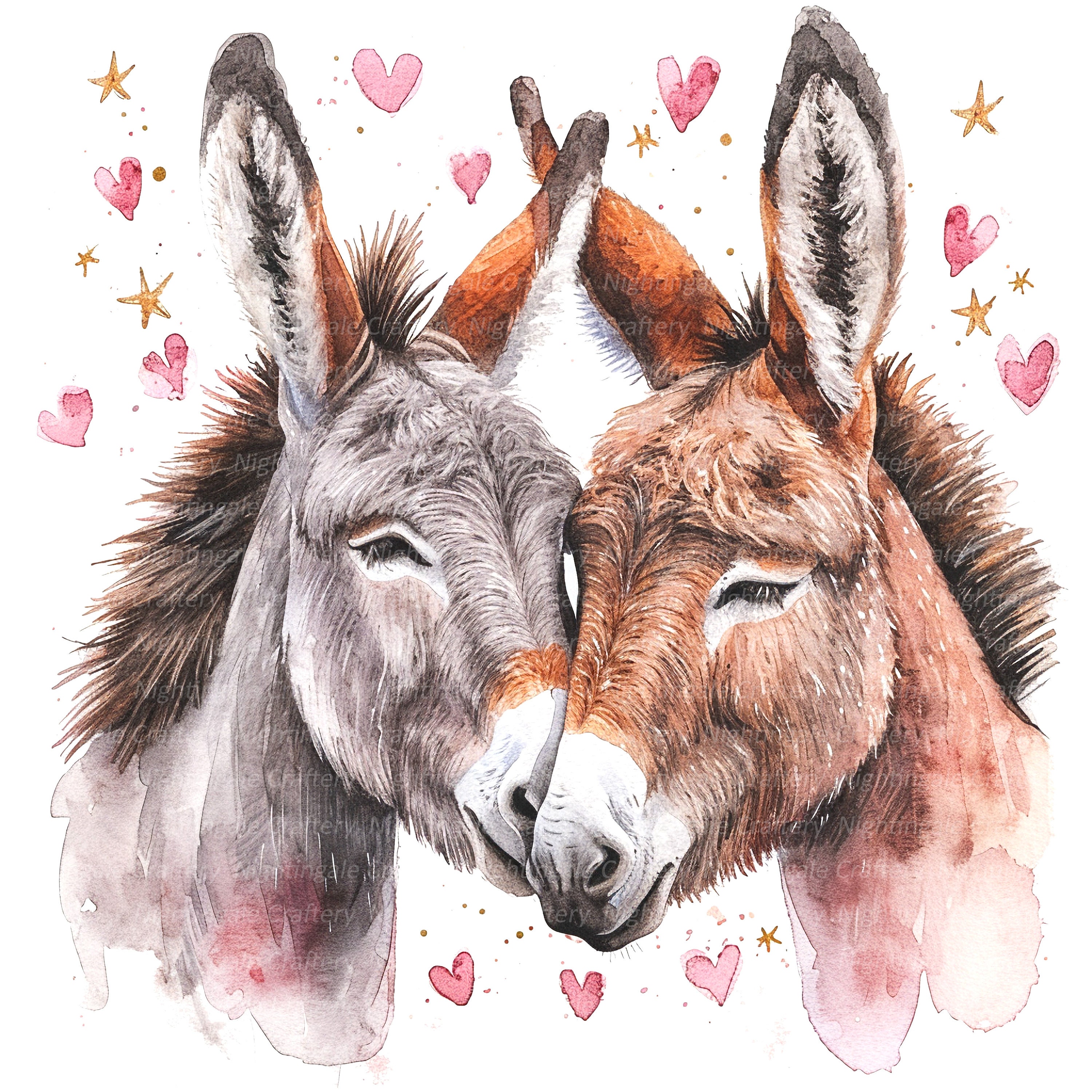 9 Romantic Donkey Couple Clipart, Donkey Love, Printable Watercolor ...