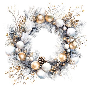 12 Weihnachtskranz Clipart, goldener Kranz, digitale Clipart, Aquarell Clipart, hochwertige JPGs, druckbare Clipart, digitaler Download