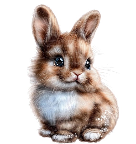 7 つのかわいいウサギのクリップアート、デジタル イラスト、印刷可能