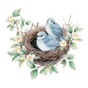 8 Floral Bird Nest Clipart, Decorative Nest, Printable Watercolor clipart, High Quality JPGs, Digital download, Paper craft, junk journals image 3