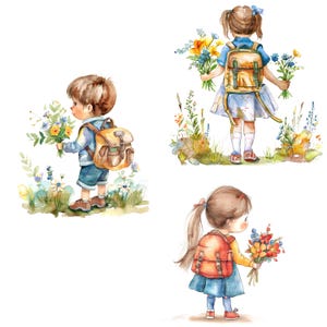 19 Pupil Clipart, Schoolboy Schoolgirl, Back to School, Printable Watercolor clipart, High Quality JPGs, Digital download, Paper craft