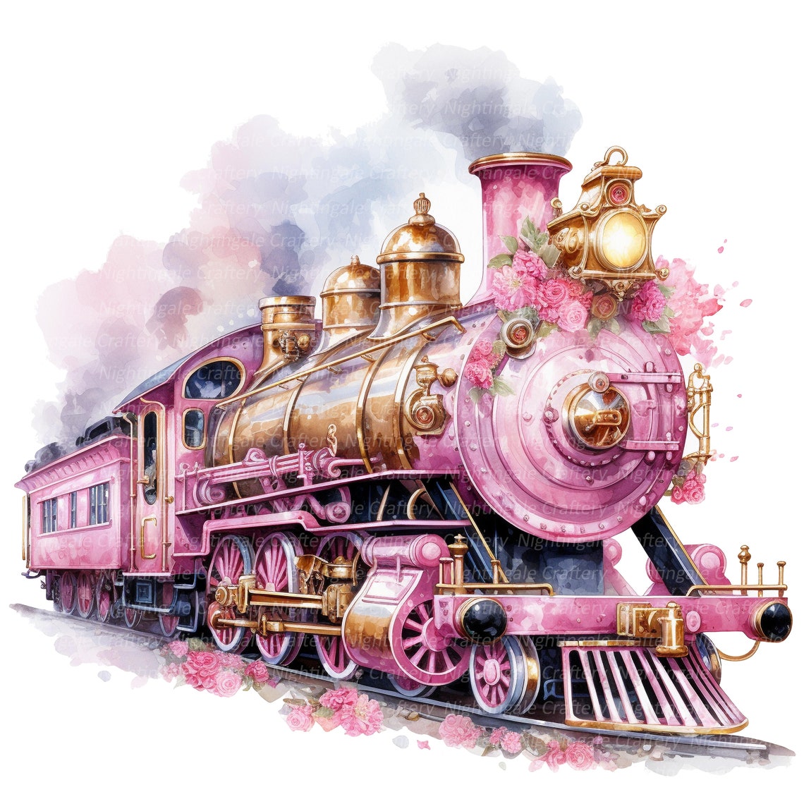 Train Princess 11 Princess Train Clipart, Vintage Steam Train, Printable Watercolor ...