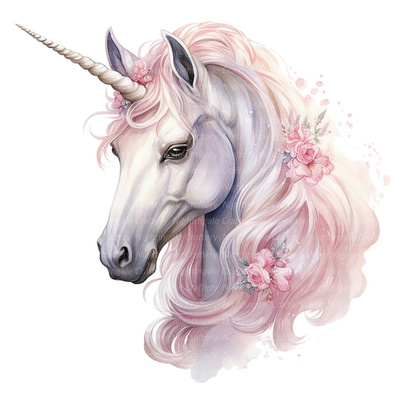 12 Pink Unicorn Clipart, Fairy Unicorn, Printable Watercolor Clipart ...