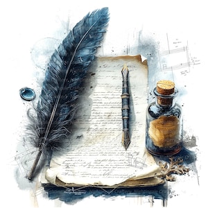 12 cliparts en papier antique, ensemble de stylos vintage, JPG/PNG de haute qualité, clipart aquarelle imprimable, téléchargement numérique, créations en papier, journaux indésirables