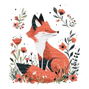 7 Floral Fox Cartoon Clipart, Cartoon Fox, Printable Watercolor clipart, High Quality JPG/PNGs, Digital download, Paper craft, sublimation