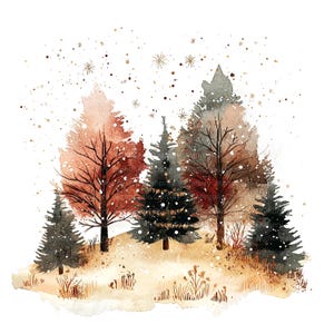 7 cliparts de carte de Noël, arbres de Noël, clipart aquarelle imprimable, fichiers JPG de haute qualité, téléchargement numérique, créations en papier, journal indésirable