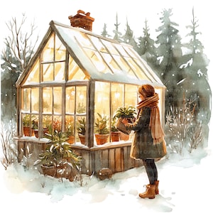 9 clipart de estufa de inverno, planejador digital, clipart de aquarela para impressão, JPGs de alta qualidade, download digital, artesanato em papel, diário de lixo
