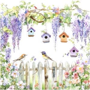 11 Blumen Gartentore Clipart, Blumenvögel, druckbare Aquarell Clipart, hochwertige PNGs, digitaler Download, Papiermodell, Junk Journal
