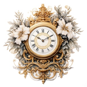 10 Clipart orologio vintage, orologio antico, clipart acquerello stampabile, JPG di alta qualità, download digitale, alta risoluzione, mestiere di carta