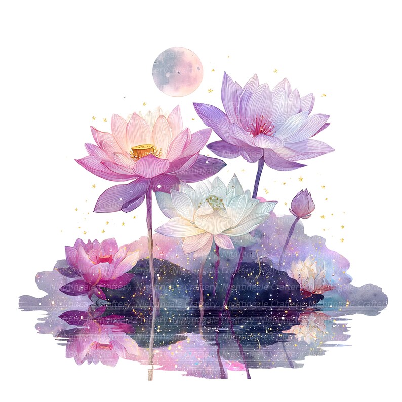 10 Lotus Pool Clipart, Waterlily Clipart, Printable Watercolor Clipart ...