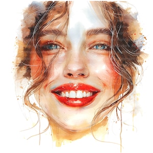 12 attraktive Frau Gesicht Clipart, Lächeln Clipart, druckbare Aquarell Clipart, hochwertige JPG, digitaler Download, Papiermodell, Junk Journal