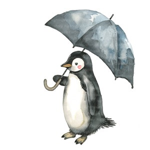 12 imágenes prediseñadas de paraguas de pingüino, pingüino de dibujos animados, imágenes prediseñadas de acuarela imprimibles, JPG de alta calidad, descarga digital, artesanía de papel, diarios basura