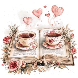 11 Tea Party romantique, Clipart livre ancien, clipart aquarelle imprimable, fichiers JPG de haute qualité, téléchargement numérique, créations en papier, journal indésirable