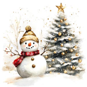 8 Clipart pupazzo di neve dorato, Clipart di Natale, Clipart acquerello stampabile, JPG di alta qualità, Download digitale, Carta artigianale, diario spazzatura