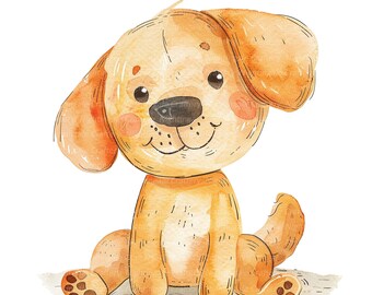 10 Cartoon Dog Clipart, Nursery Dog, Puppy, Printable Watercolor clipart, High Quality PNGs, Digital download, Paper craft, junk journals