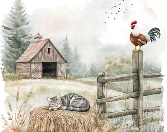 11 Clipartów Farmyard, Clipartów Przytulnej Stodoły, Clipartów Akwareli do Wydruku, Wysokiej Jakości PNG, Pobieranie Cyfrowe, Wysoka Rozdzielczość, Papierowe Rękodzieło