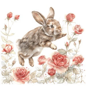12 Blumen Hase Clipart, Rosen Clipart, druckbare Aquarell Clipart, hochwertige JPGs, digitaler Download, Papierhandwerk, Junk Journal