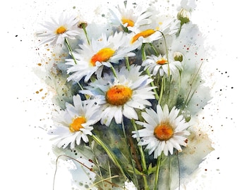 10 Daisies bouquet Clipart, Daisy Clipart, Printable Watercolor clipart, High Quality JPG/PNGs, Digital download, Paper craft, junk journals