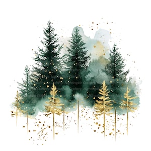 7 Christmas Trees Clipart, Christmas Card, Printable Watercolor clipart, High Quality PNG/JPGs, Digital download, Paper craft, junk journal