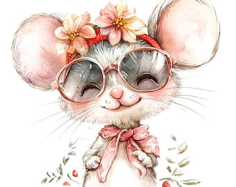 11 Boho Mouse Clipart, Cute Mouse, Printable Watercolor clipart, High Quality JPG/PNGs, Digital download, Paper craft, junk journals