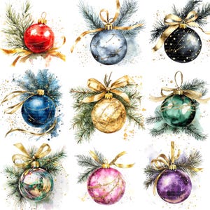 16 gekleurde kerstballen clipart, kerstbal, afdrukbare aquarel clipart, hoge kwaliteit jpg's, digitale download, Paper Craft, junk journal