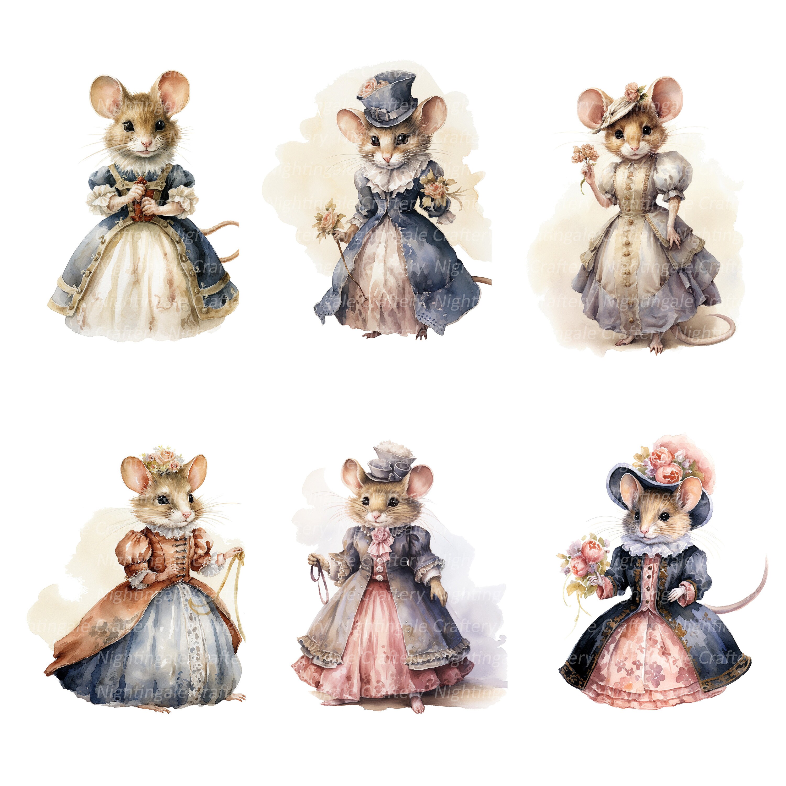 16 Victorian Vintage Mouse Clipart Mice Clipart Printable Watercolor 