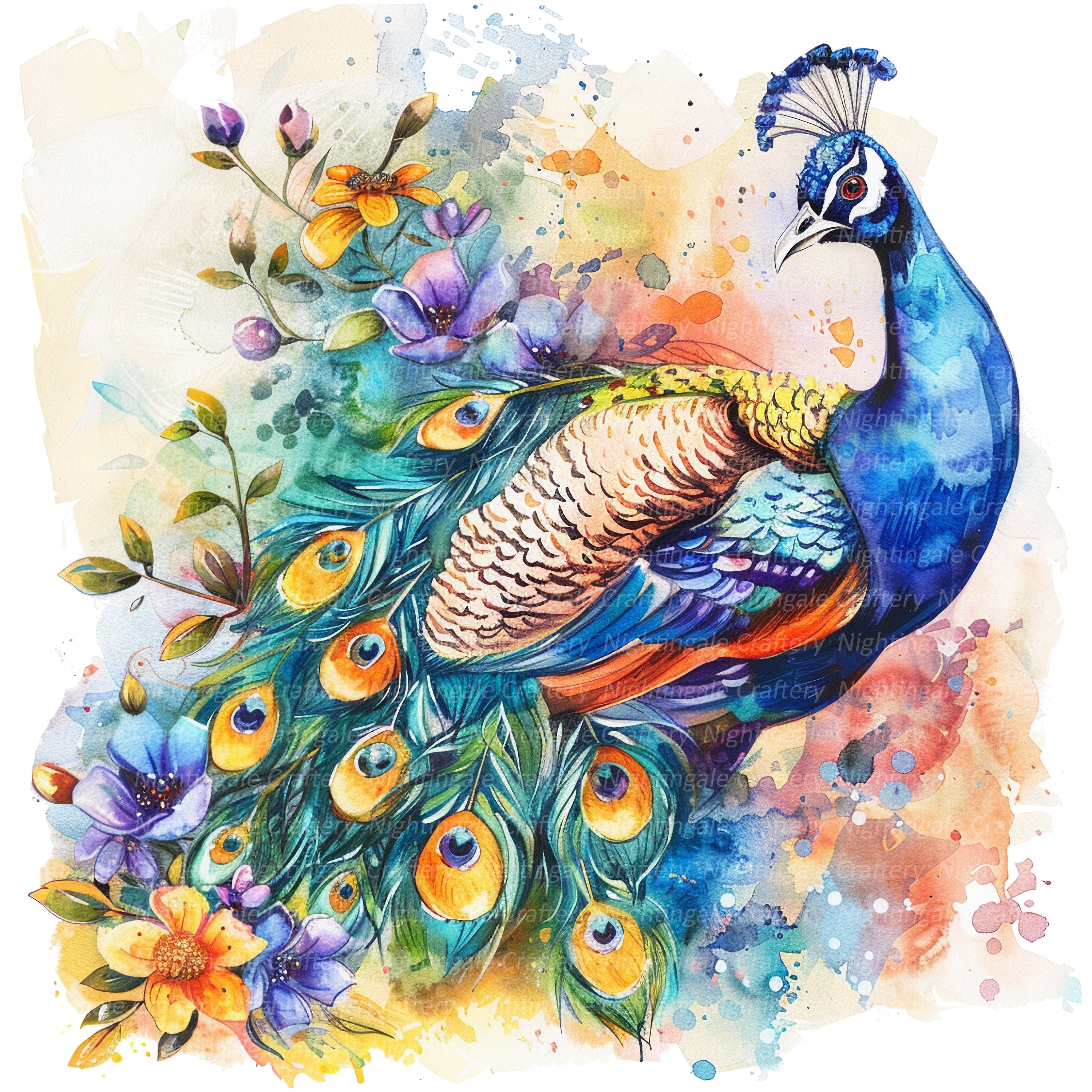 13 Adorable Peacock Clipart Set 5, Printable Watercolor Clipart