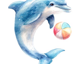 10 PNG Cute Dolphin Clipart, Dolphins, Printable Watercolor clipart, High Quality JPG/PNG, Digital download, Paper craft, junk journal