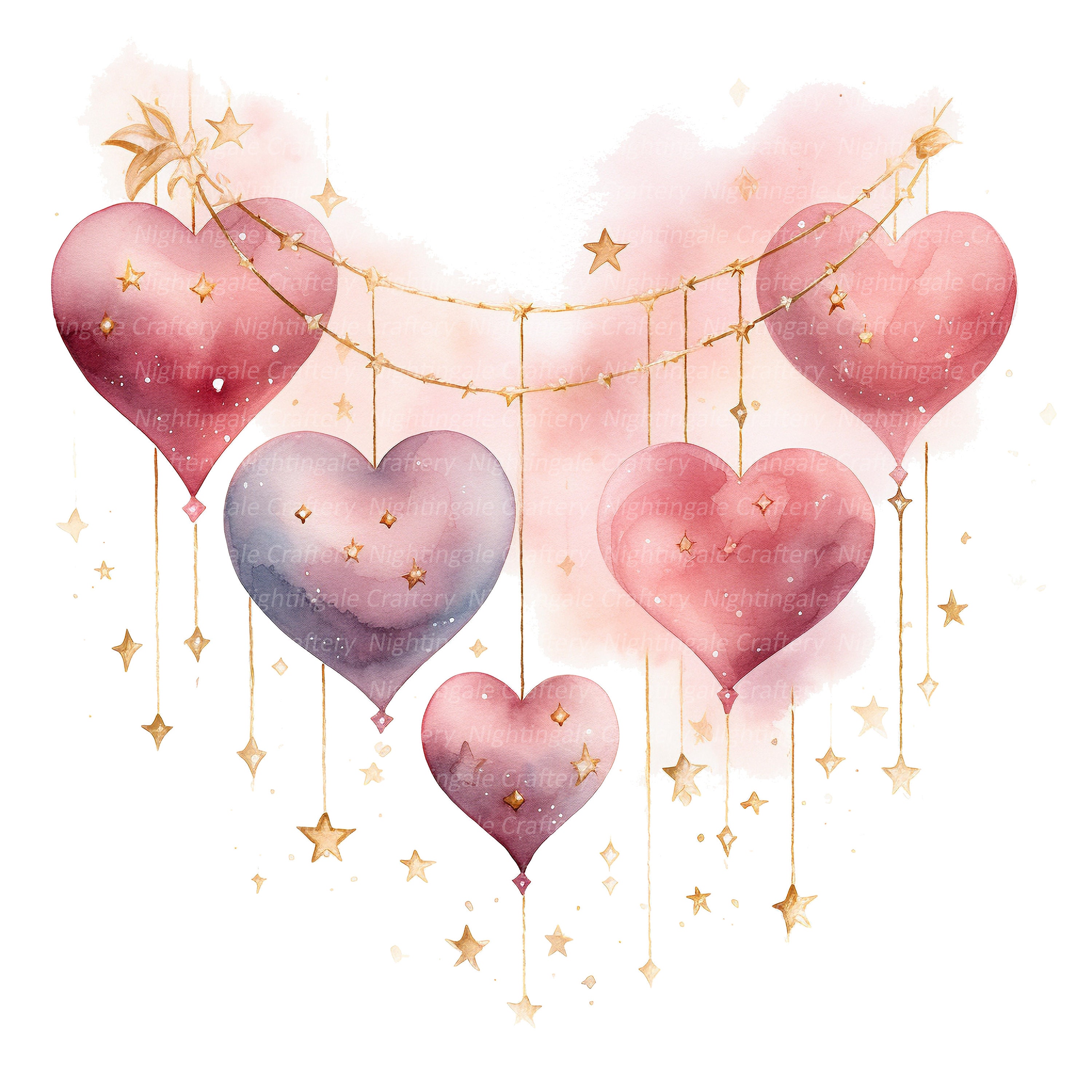 14 PNG Pink Gold Hearts Clipart, Floral Heart Clipart, Digital Clipart ...