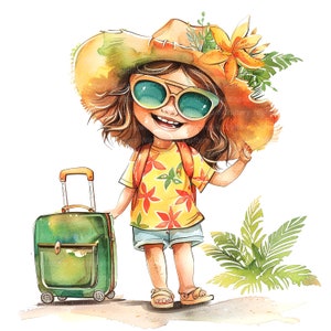 14 Kind Reisenden Clipart, Mädchen Jungen Clipart, druckbare Aquarell Clipart, hochwertige JPGs, digitaler Download, Papiermodell, Junk Journals